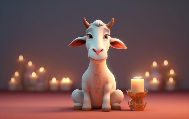 Schapen zitten naast kaarsen en vieren Eid al Adha Eid Post Template Generative Ai