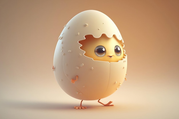 Schattig 3D Cartoon Egg Karakter Generatieve Ai