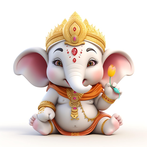 Schattig 3D Ganesha Een leuke illustratie Lord Ganesha Witte Achtergrond God Ganesha 3d illustratie