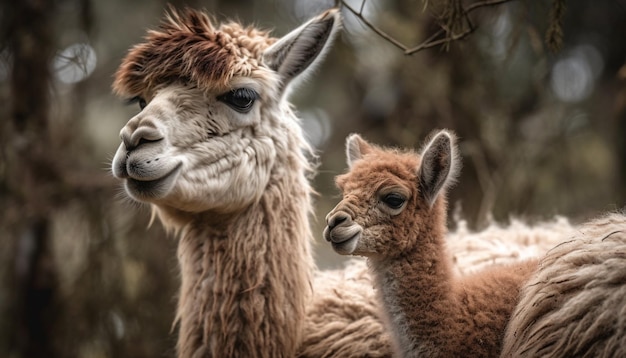 Schattig alpaca kudde grazen in landelijke weide gegenereerd door AI