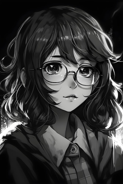 Schattig anime meisje portret zwart-wit kleuren schets stijl