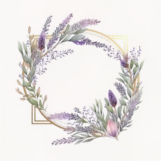 Foto schattig aquarel lavendel frame op witte achtergrond illustratie ai generatief