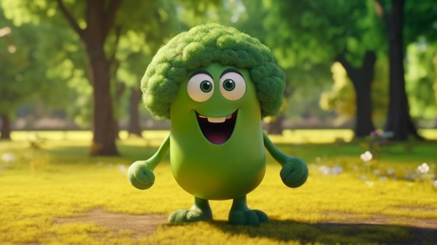 Schattig broccoli personage 3D Broccoli Icon met een speels grappig gezicht