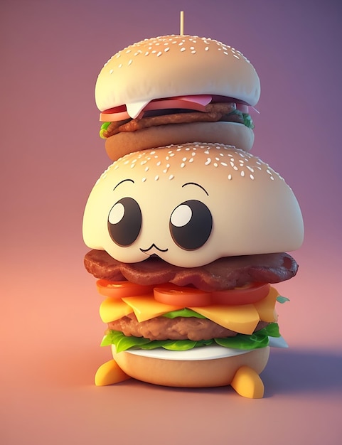 Schattig hamburger stripfiguur gegenereerd door AI