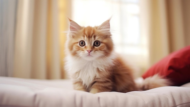 schattig katje starende pluizige vacht close-up speels uitziend