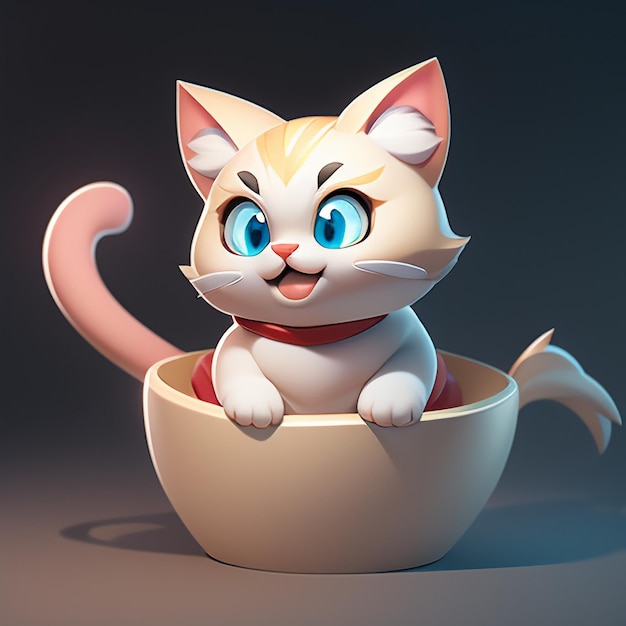 Schattig kattenhoofd portret cartoon animatie 3D illustratie behang schattige katten afbeelding