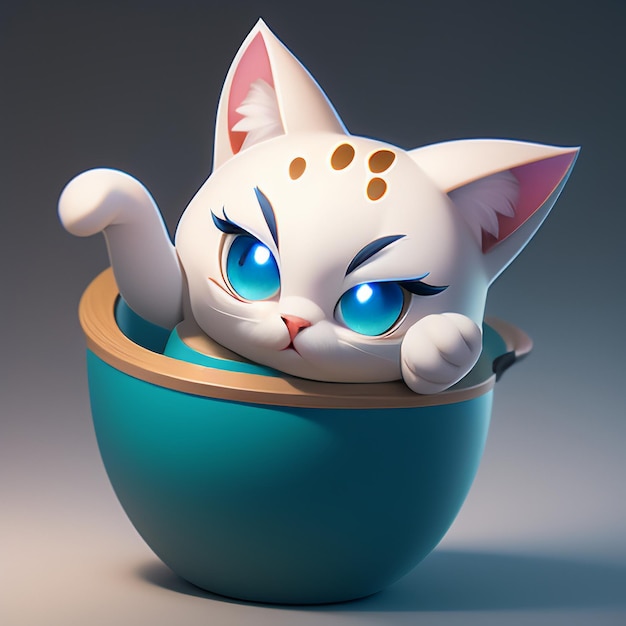 Schattig kattenhoofd portret cartoon animatie 3D illustratie behang schattige katten afbeelding