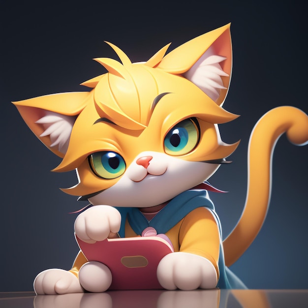 Schattig kattenhoofd portret cartoon animatie 3D illustratie behang schattige katten afbeelding