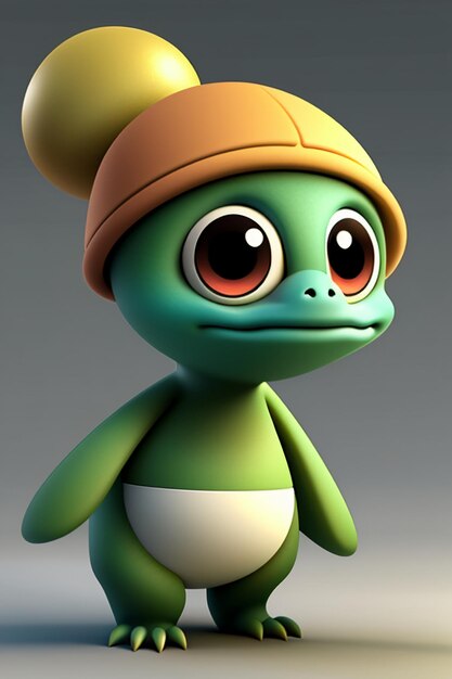 Schattig kawaii stijl illustratie schildpad baby model 3D rendering karakter ontwerp