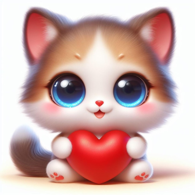 schattig kitten met een hart kussen