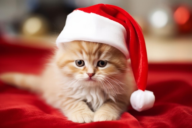 Schattig klein feestelijk katje met een kerstmuts