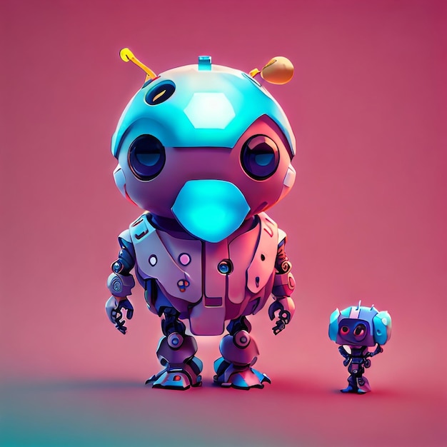 schattig klein isometrisch cyberpunk robotkarakter