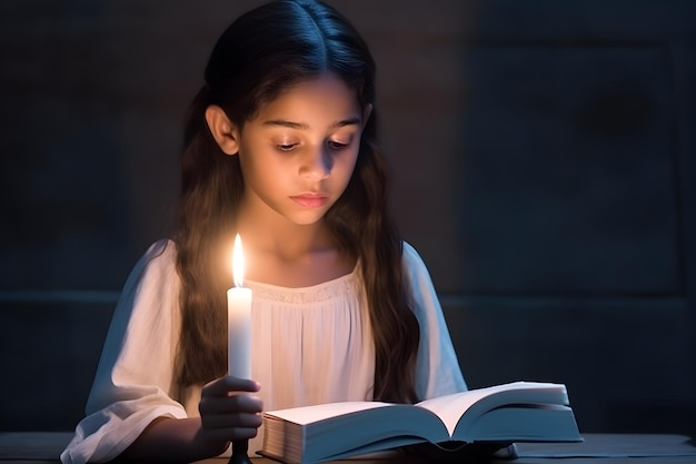 Schattig klein meisje dat heilig Bijbelboek leest