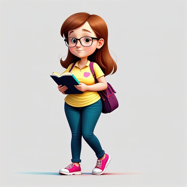 schattig klein meisje lezen bookgirl in een schooluniform met boeken lezen boek cartoon stijl vect