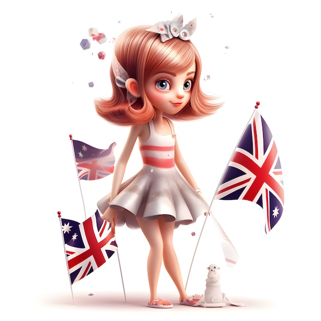 Schattig klein meisje met vlag van het Verenigd Koninkrijk en Groot-Brittannië