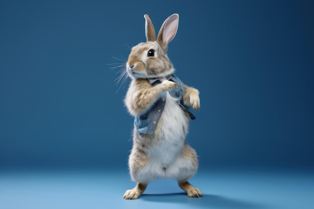 Schattig konijn geïsoleerd op blauwe achtergrond Generatieve AI gemaakt