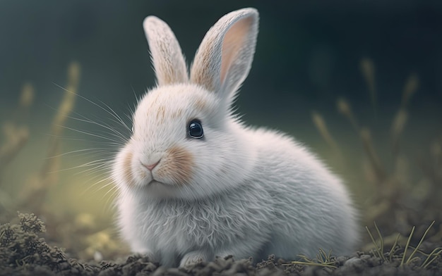 Schattig konijn in een wit tafereel van dichtbij Kijk naar voren en draai je om