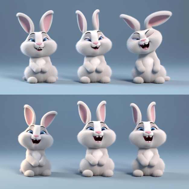 Schattig konijn liggend konijnenpoten gekruist meerdere poses en expressies AI gegenereerd