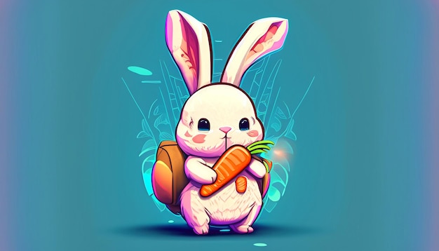 Schattig konijntje avontuur gratis vector schattig konijn met wortel tas cartoon pictogram illustratie