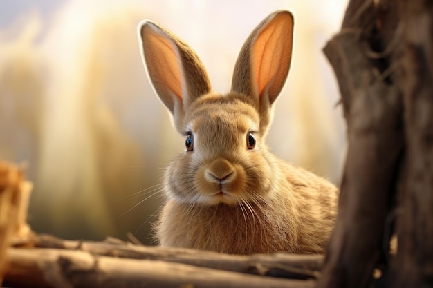 schattig konijntje buiten zitten in het bos