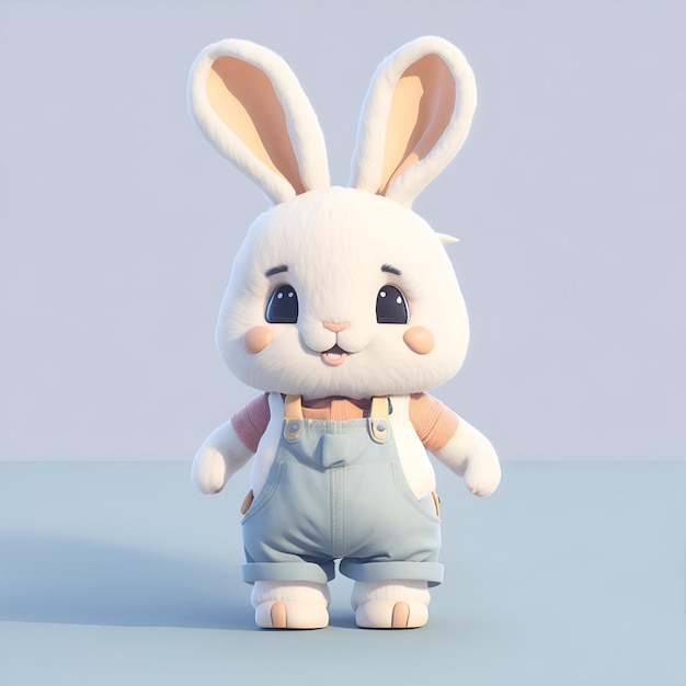 Schattig konijntje in korte broek en bretels 3D-rendering