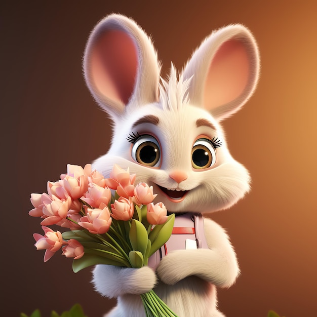 schattig konijntje met bloemen boeket