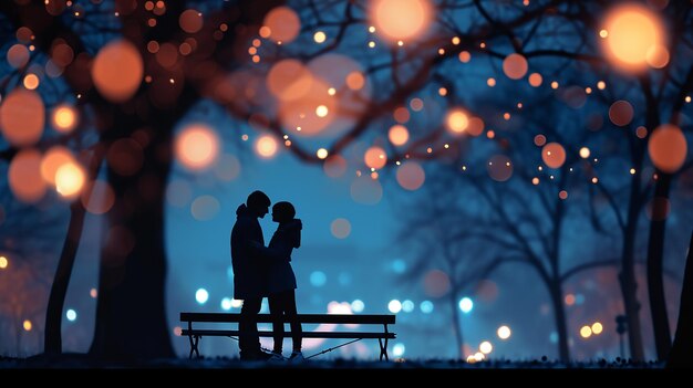Foto schattig koppel kus valentijnsdag silhouet delen een teder moment nacht van liefde en geluk