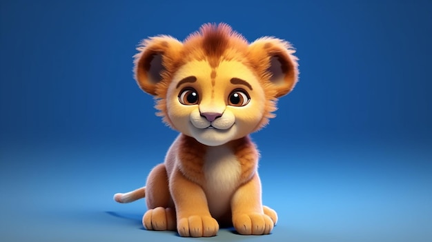 schattig leeuwje baby illustratie 3d render stijl generatieve AI