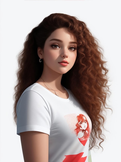 Schattig meisje 3d avatar modelstijl met t-shirt print full body hd afbeelding portret foto vector kunst