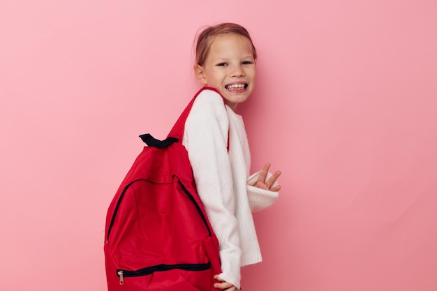 Schattig meisje kinderen stijl rugzak school geïsoleerde achtergrond