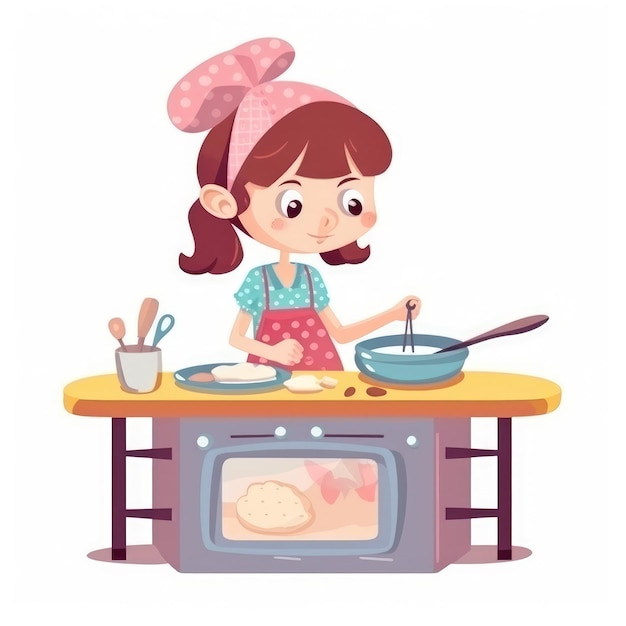 Schattig meisje koken in de keuken Gelukkig klein chef-kokkind Generatieve AI