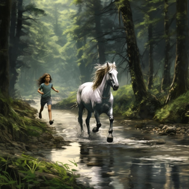Schattig meisje rennend paard
