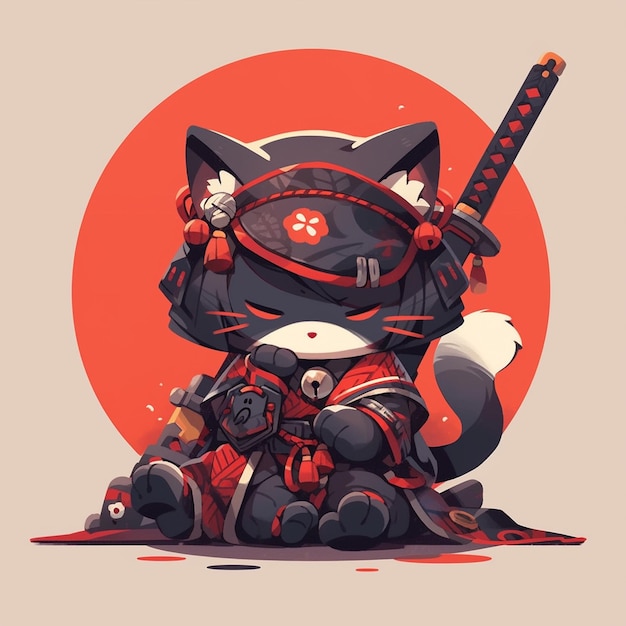 schattig paar samurai kat