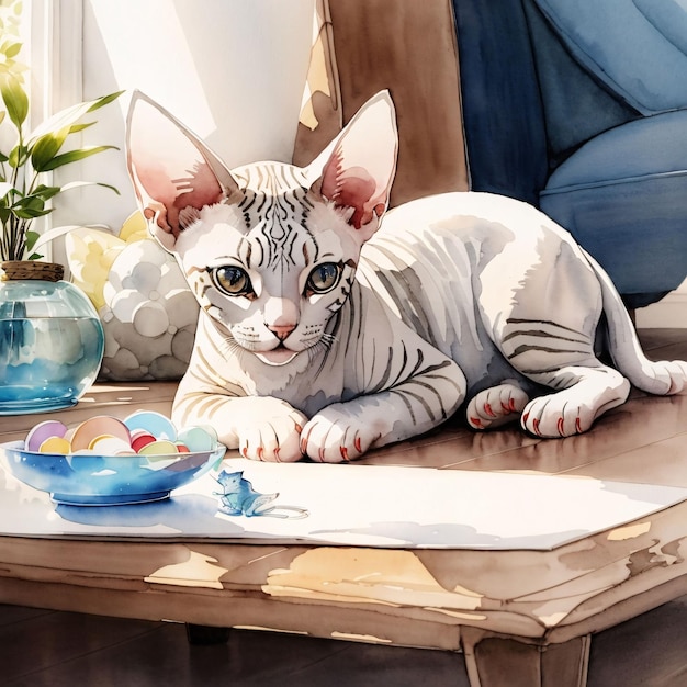 Schattig Sphynx kat aquarel schets illustratie