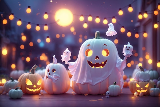 schattig spook en pompoenen in pasteltinten ai generatief