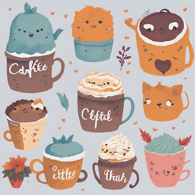 Foto schattig veel schattige koffie cartoon clipart vector