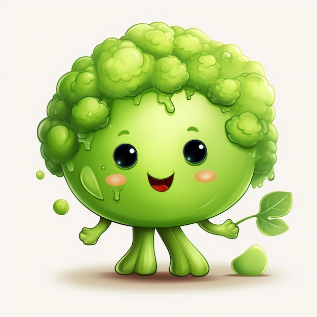 Schattig verlegen broccoli witte achtergrond cartoonesk realistisch karakter