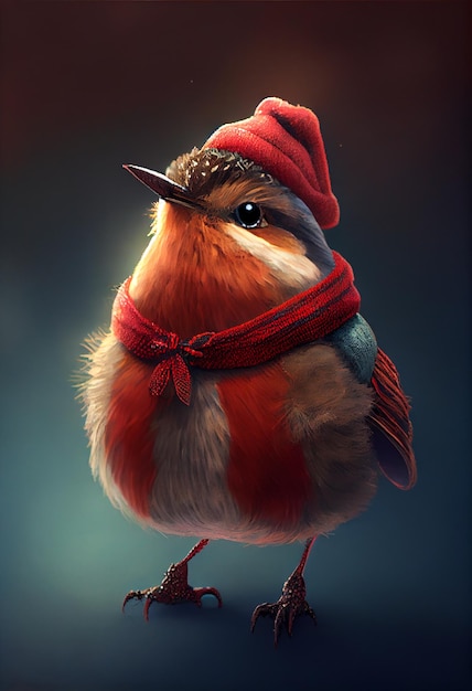 Schattig vogeltje in wintergarderobe, _ai_generated