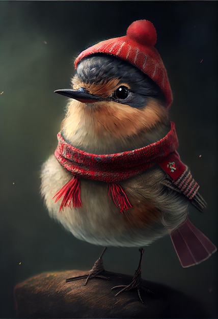 Schattig vogeltje in wintergarderobe, _ai_generated