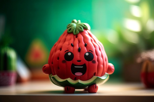 Schattig watermeloen charater 3D-ontwerp van cartoon plakje tropisch fruit