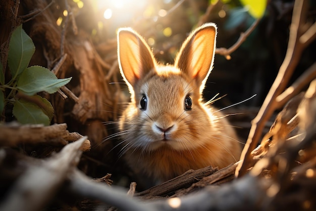 Schattig wild haas of konijn in bos in zonlicht