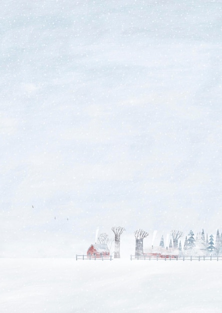 Schattig winterlandschap Sneeuwval over het dorp Besneeuwde winterdag Gouache illustratie