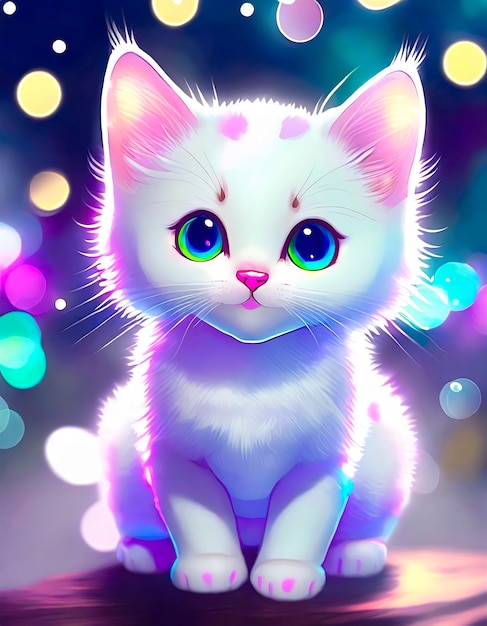 schattig wit kitten kawaii illustratie schattig kat kat fantasy portret
