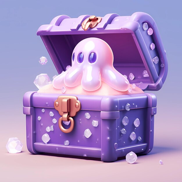 schattige 3d-octopus in een paarse kist