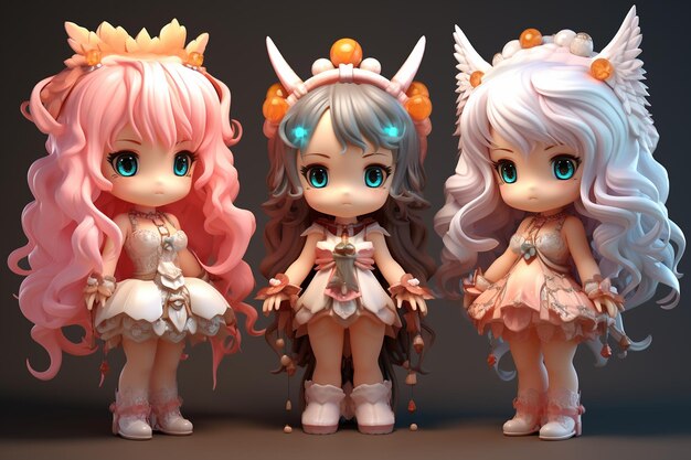 Schattige 3D-personage meisjes in anime stijl