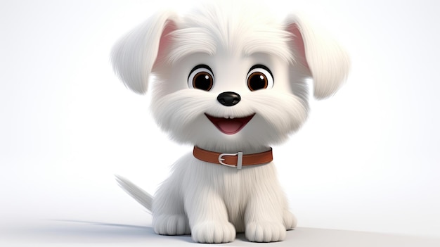 Foto schattige 3d pixarstyled maltese pup op witte achtergrond