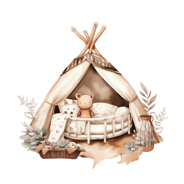 Schattige aquarel baby tent wieg illustratie