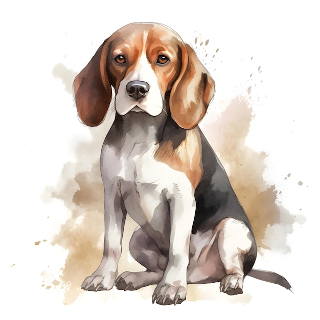 Schattige aquarel clipart van een beagle in gedetailleerde cartoonstijl