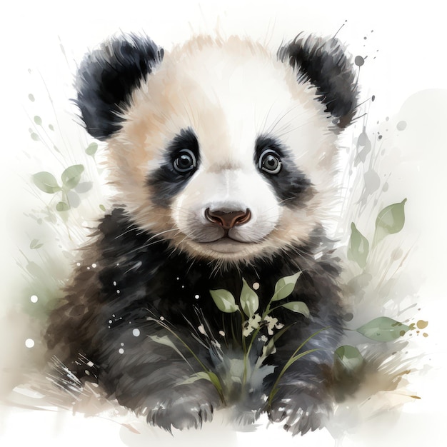 Schattige aquarel clipart van een gelukkige baby panda op een witte achtergrond AI gegenereerd