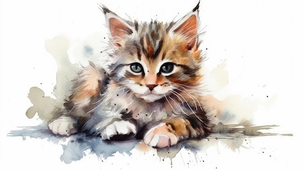 Schattige aquarel illustratie van een kitten op een witte achtergrond